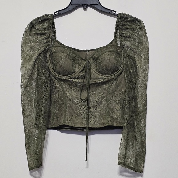 Chelsea & Violet Tops - Chelsea&Violet Womens Top Size 4 Olive Green Sweetheart Lace Long Sleeve New 265